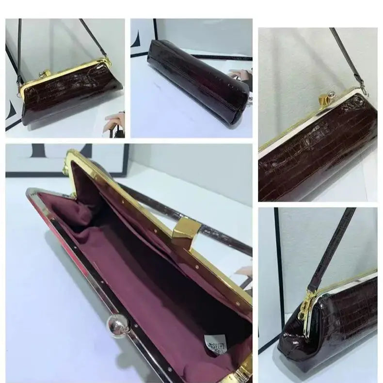Croc-Embossed Frame Shoulder Bag