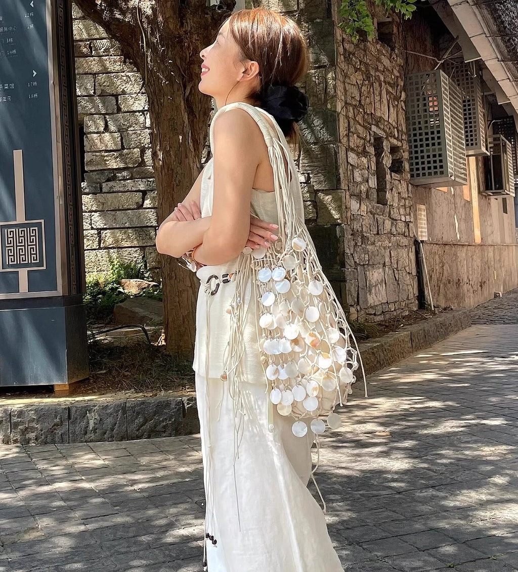 Disc Fringe Shoulder Tote