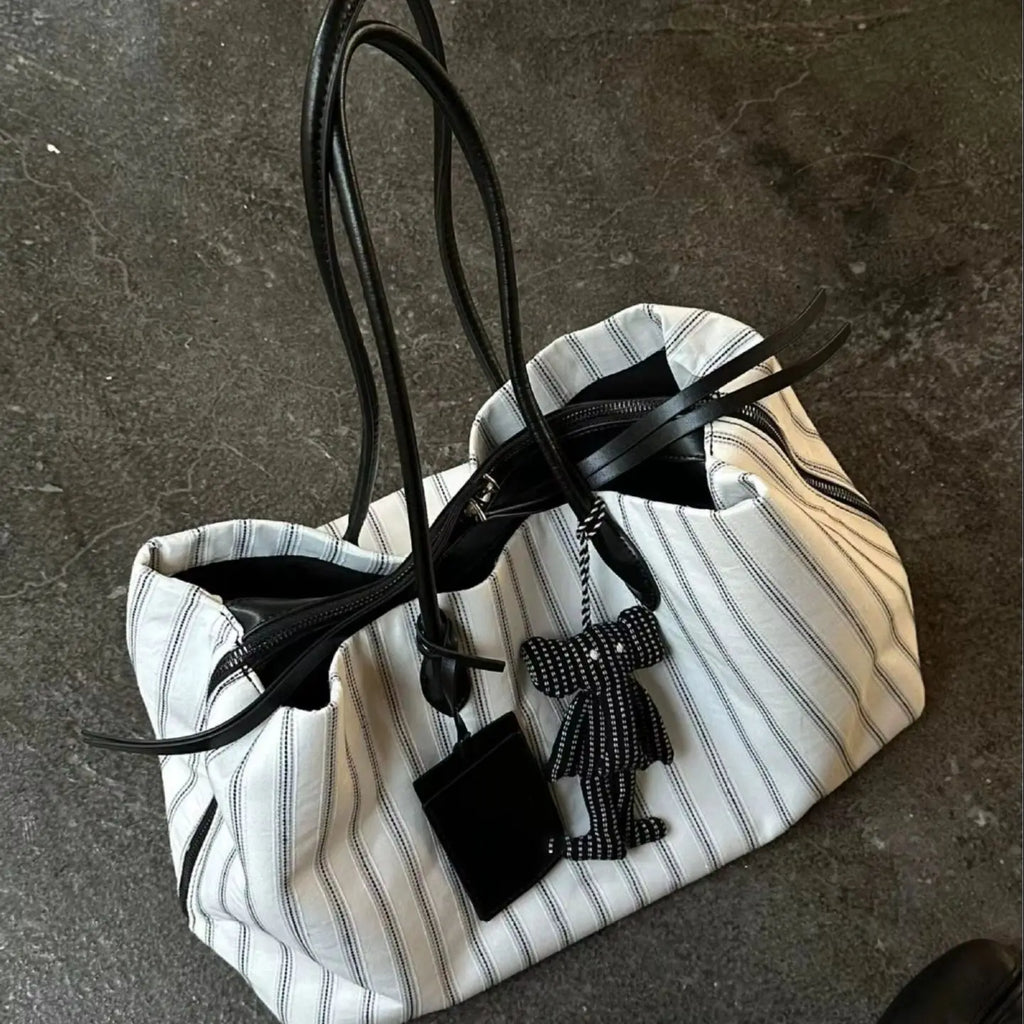 Striped Bow Tote Bag