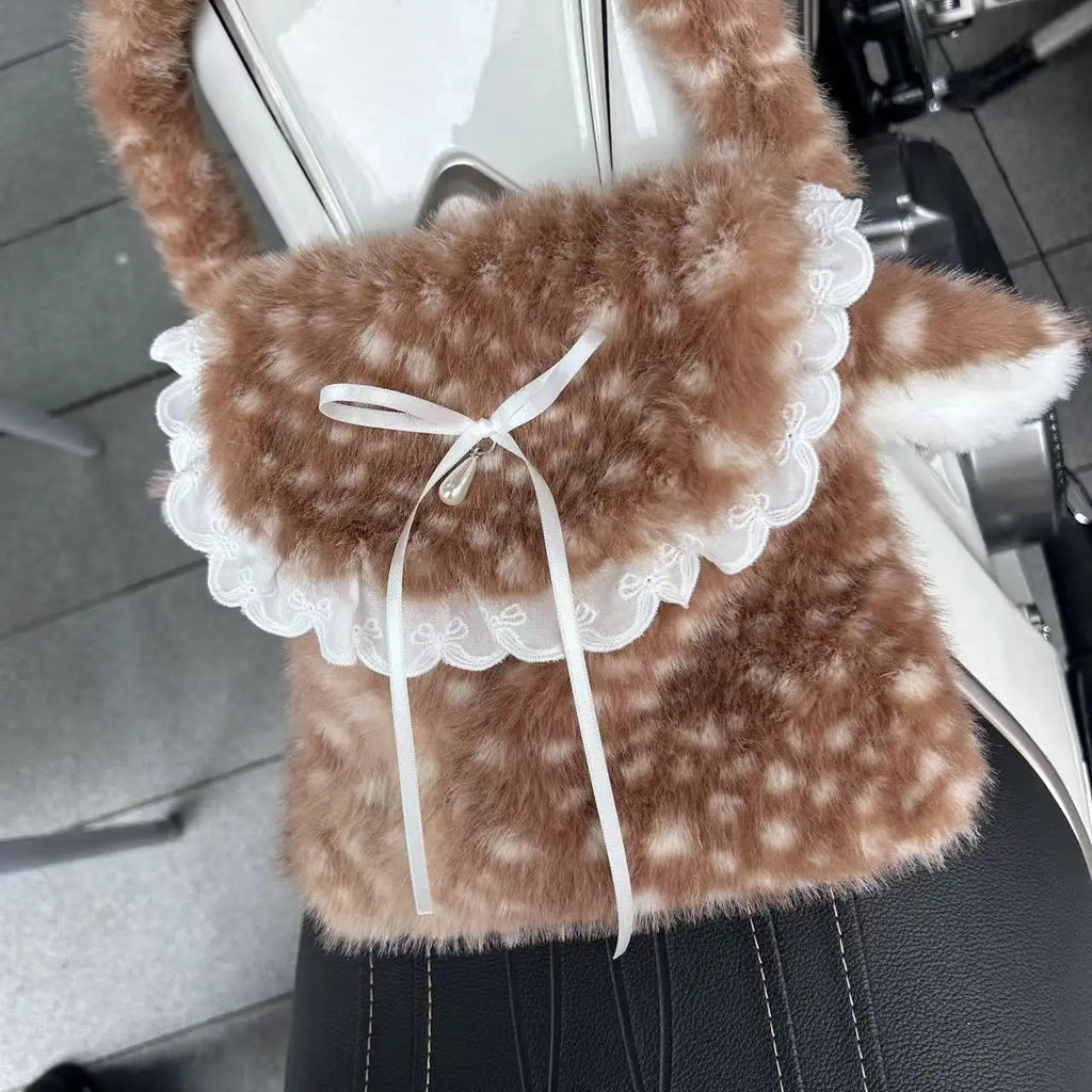Ruffle-Trim Plush Crossbody Bag