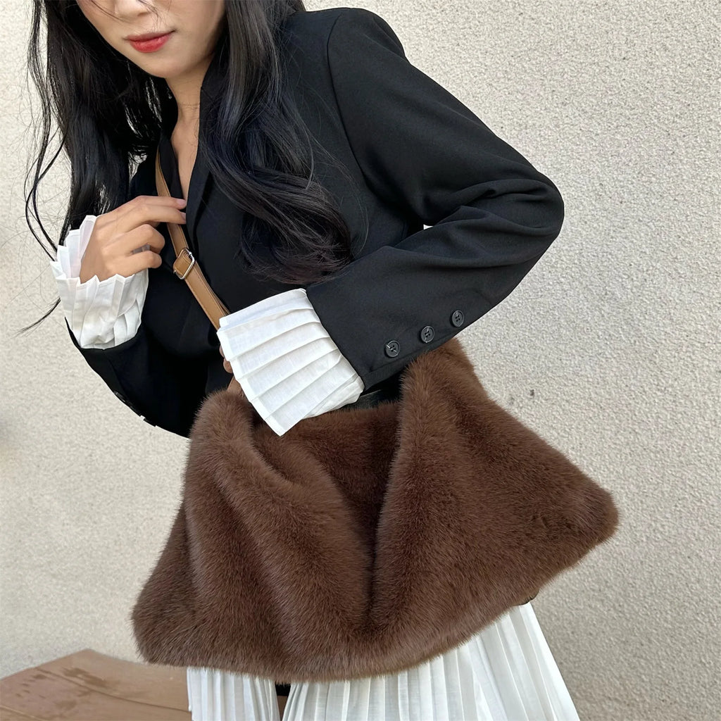 Plush Hobo Shoulder Bag