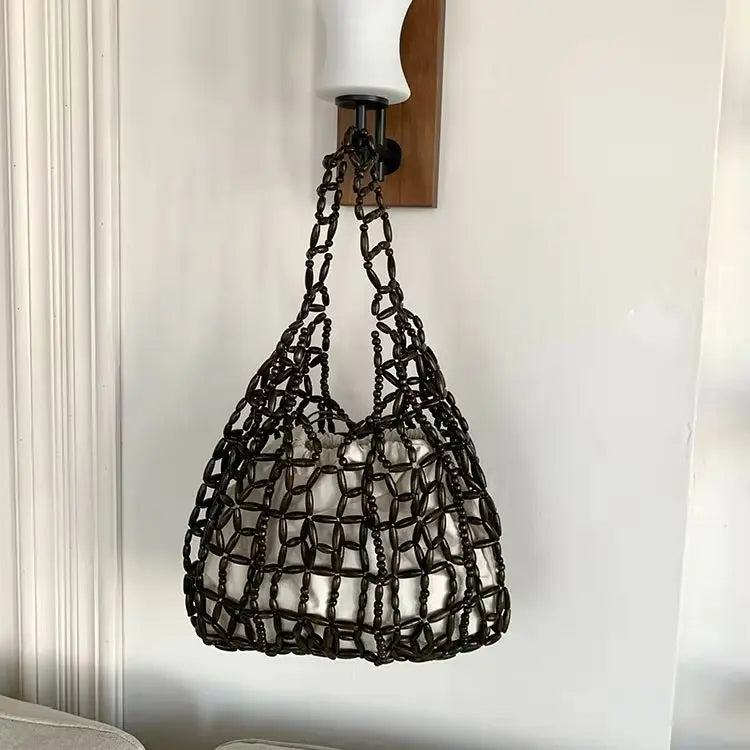 Openwork Beaded Shoulder Tote