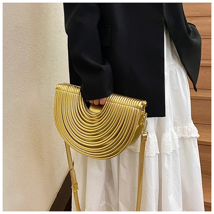 Ribbed Half-Moon Clutch Bag
