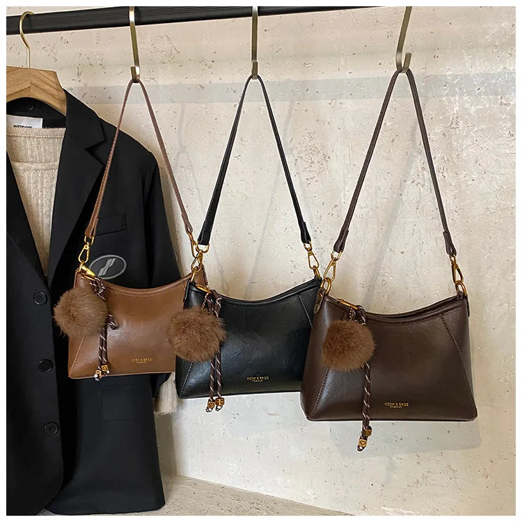 Contrast-Trim Bucket Shoulder Bag