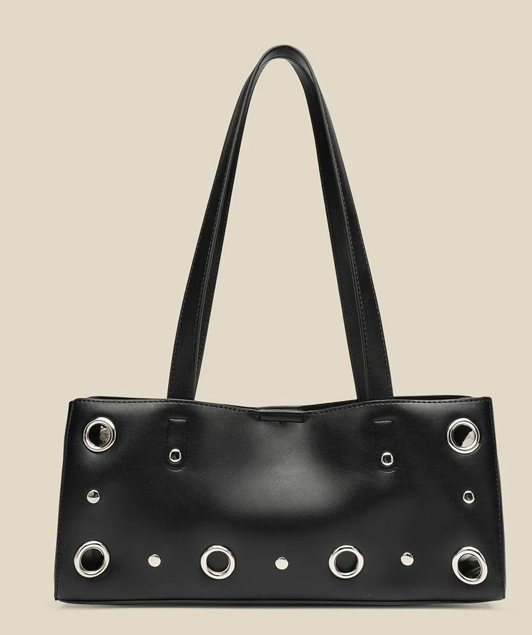 Grommet-Trim Shoulder Tote Bag