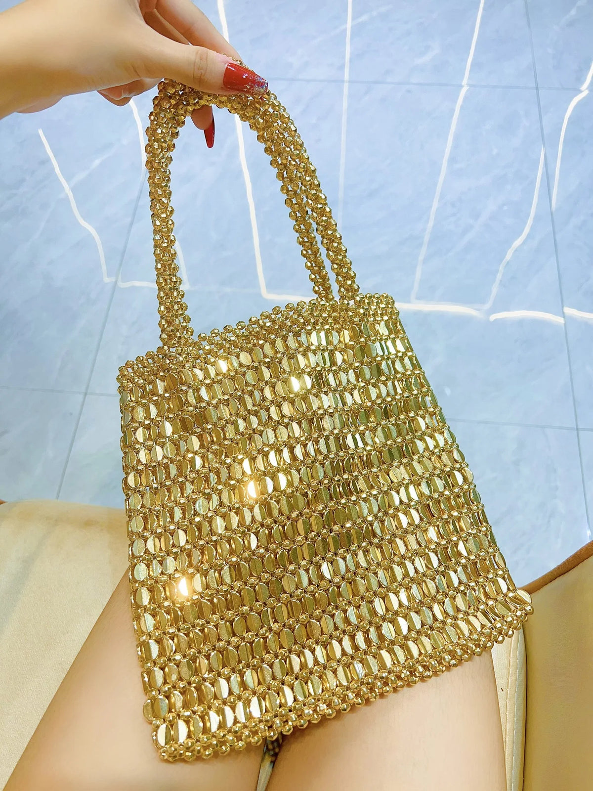 Openwork Beaded Tote Bag