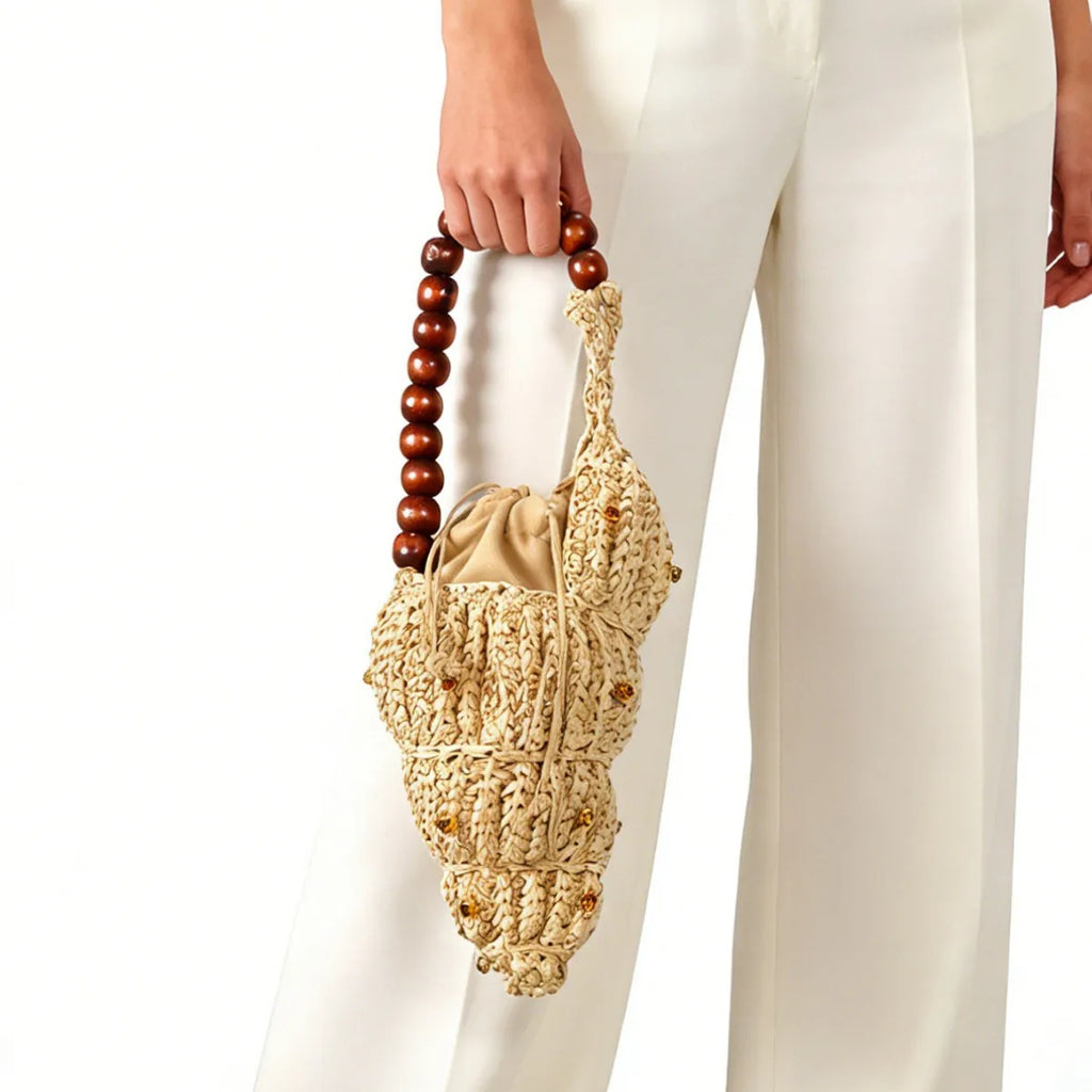 Shell-Shape Woven Shoulder Bag