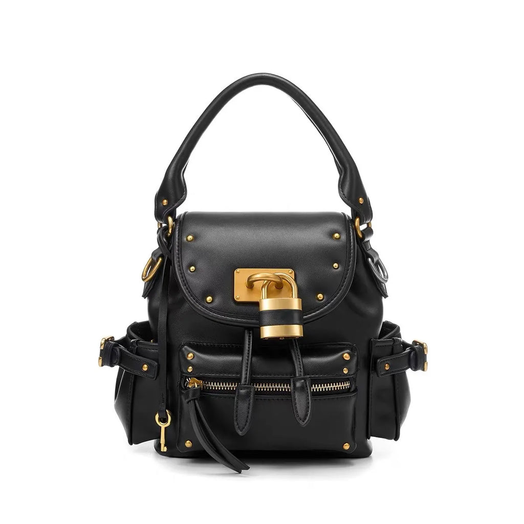 Studded Lock-Detail Top-Handle Bag