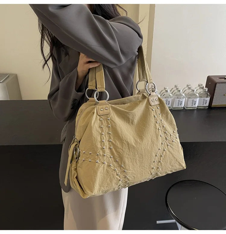 Studded Shoulder Tote Bag