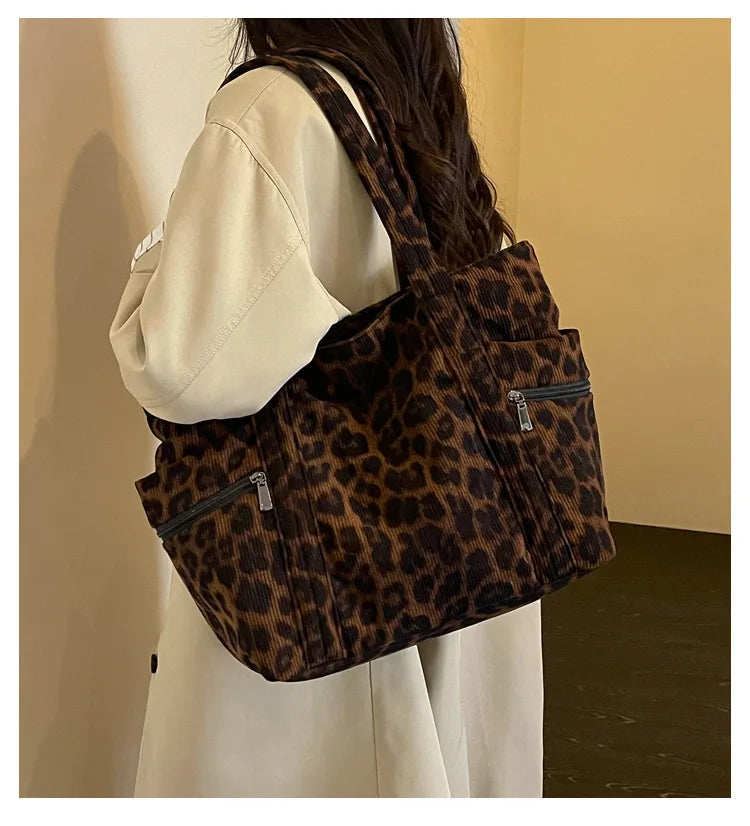 Leopard-Print Pocket Tote Bag