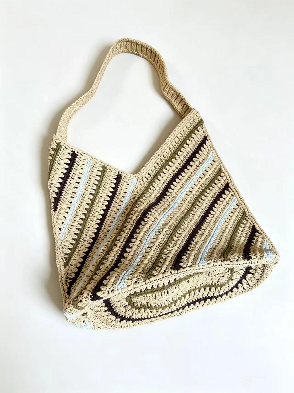 Diagonal-Stripe Woven Shoulder Bag