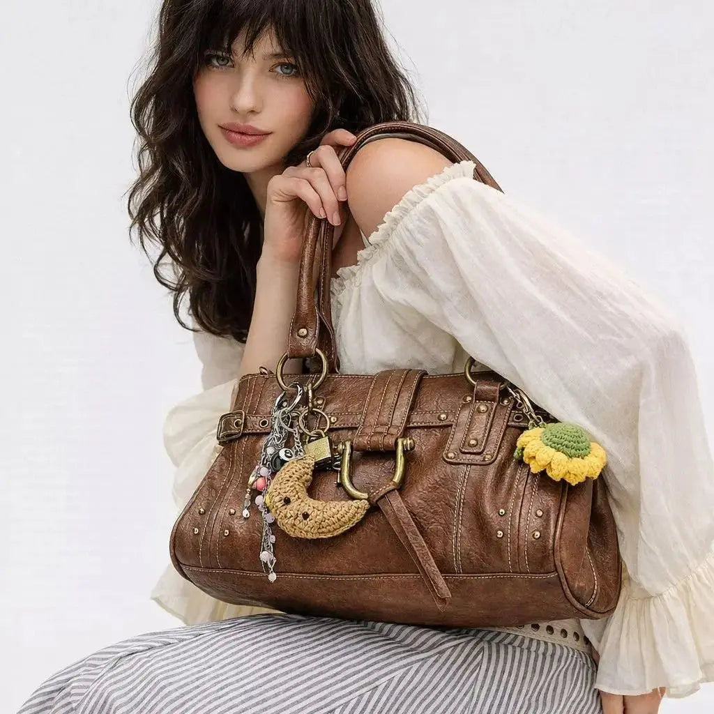 Buckled Studded Shoulder Bag