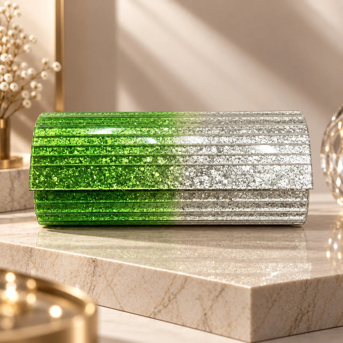 Glitter Striped Box Clutch