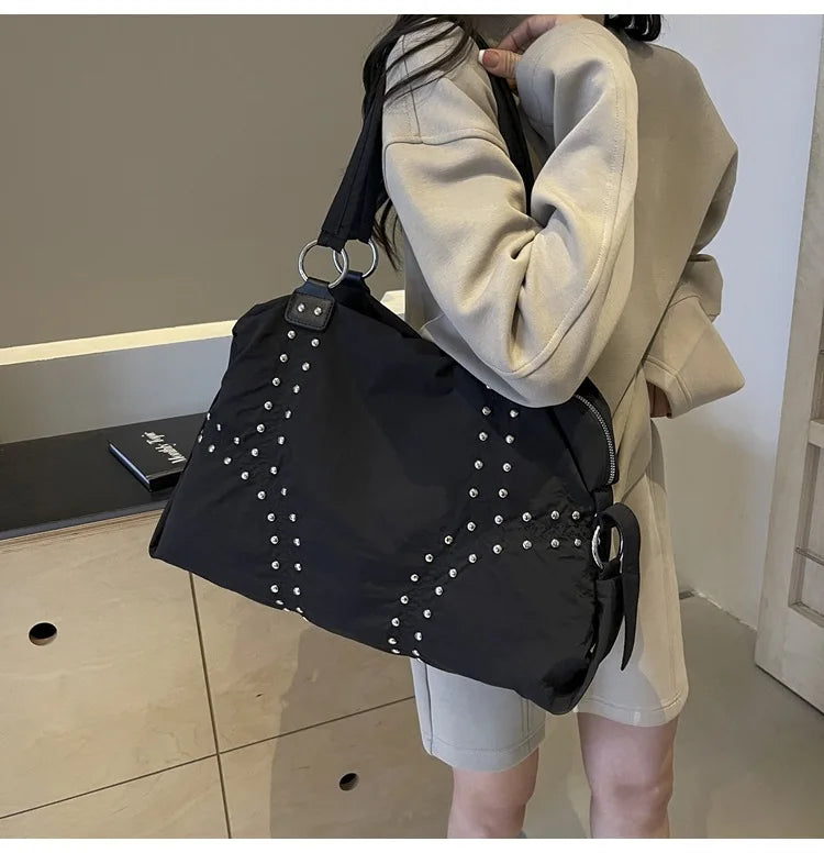Studded Shoulder Tote Bag