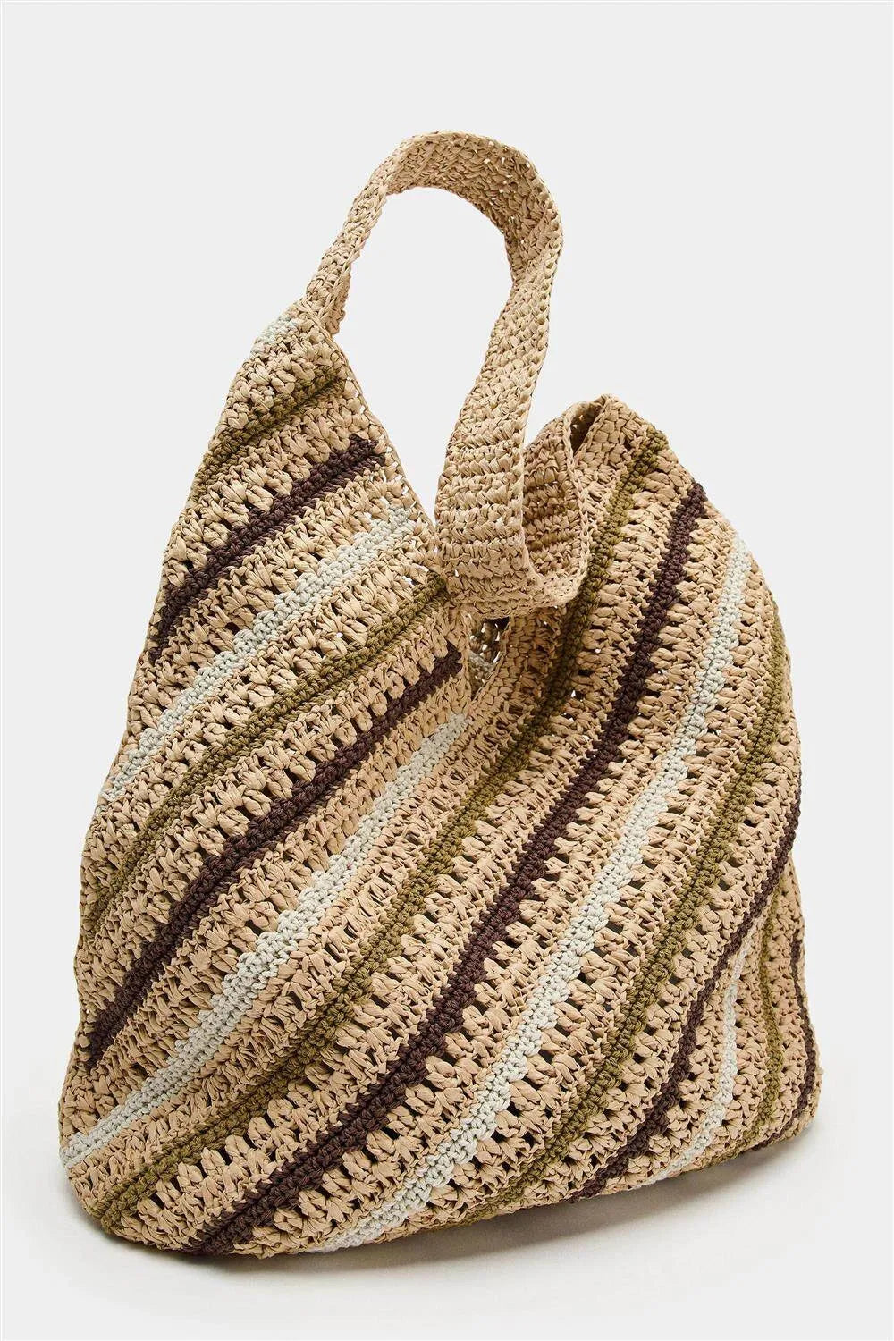 Diagonal-Stripe Woven Shoulder Bag