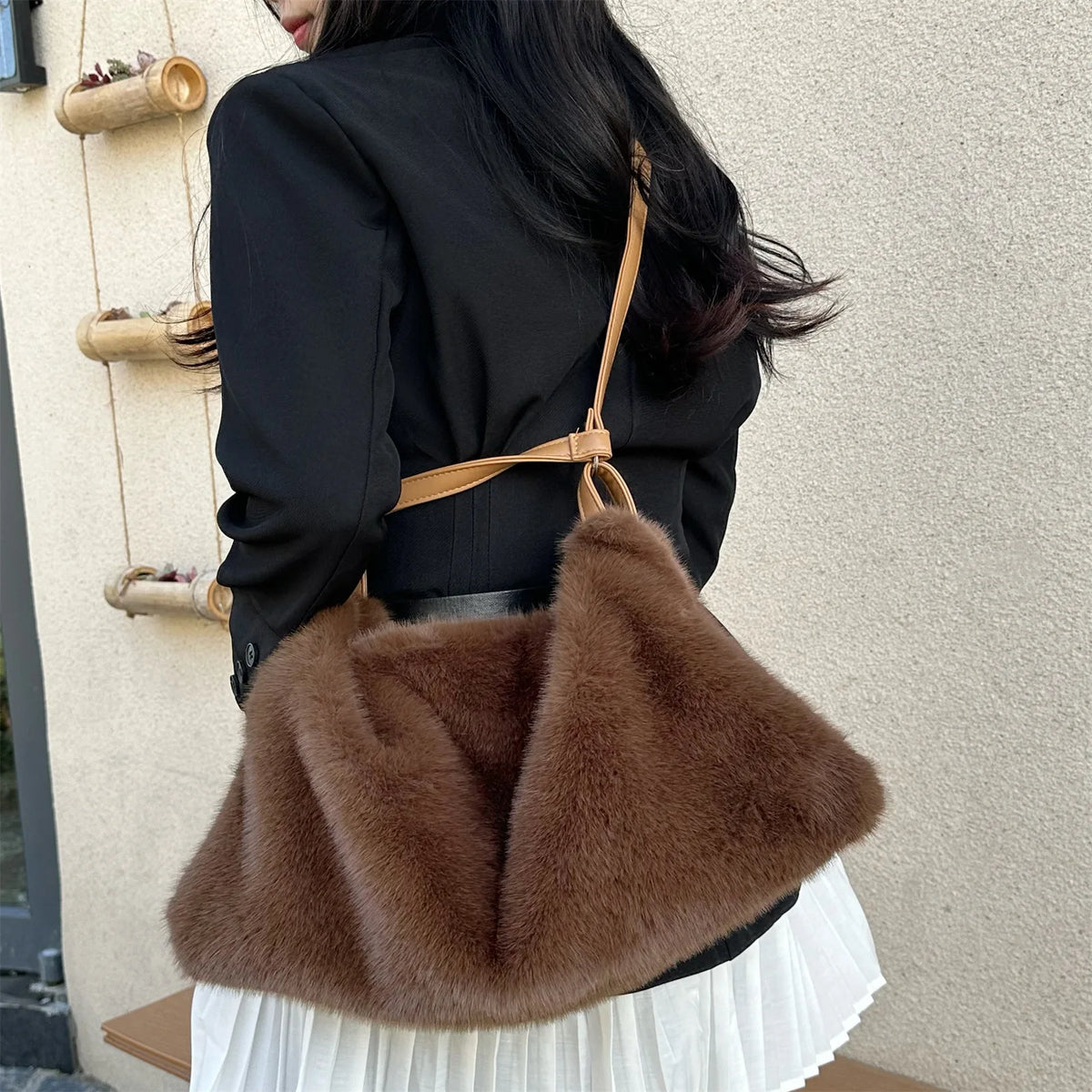 Plush Hobo Shoulder Bag