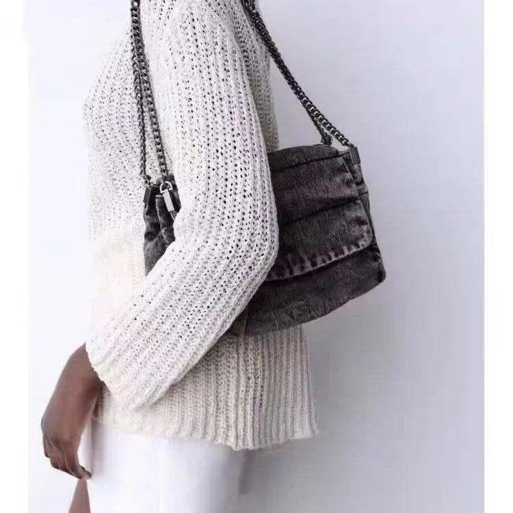 Chain-Strap Textured Shoulder Bag