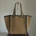 Contrast-Trim Woven Tote Bag
