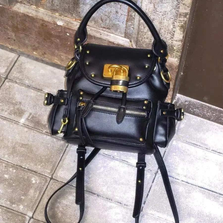 Studded Lock-Detail Top-Handle Bag