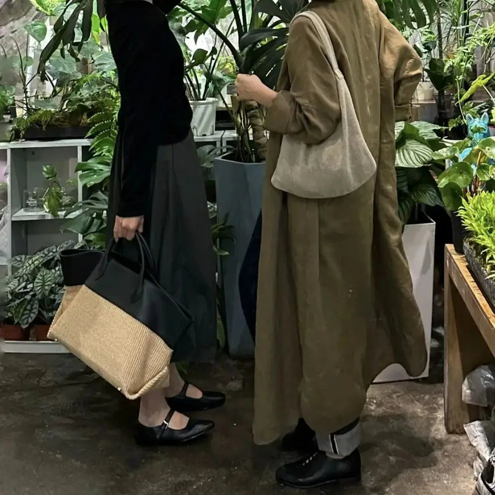 Contrast-Panel Woven Tote Bag