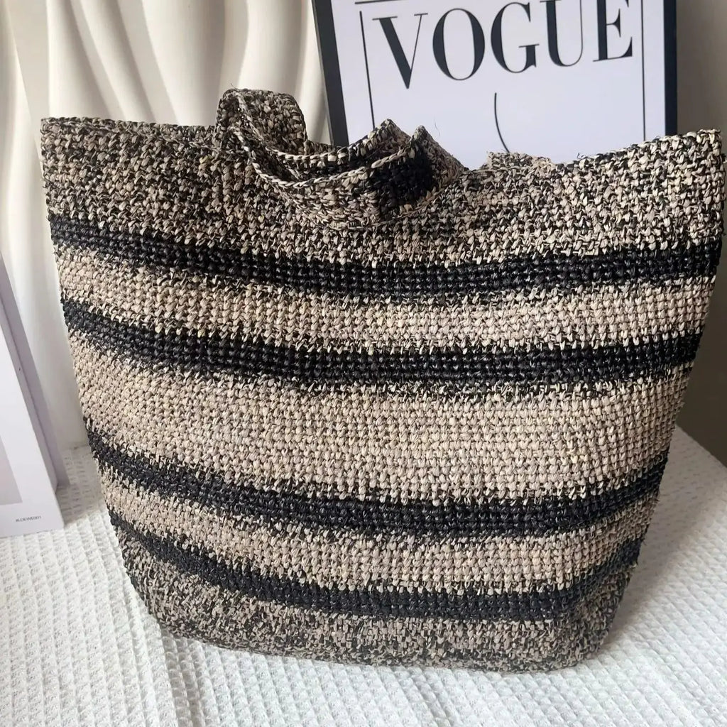Striped Woven Basket Tote