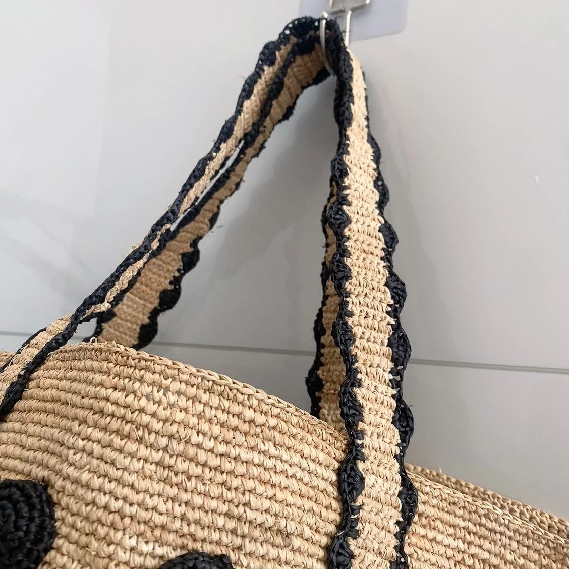 Dot-Detail Woven Tote Bag