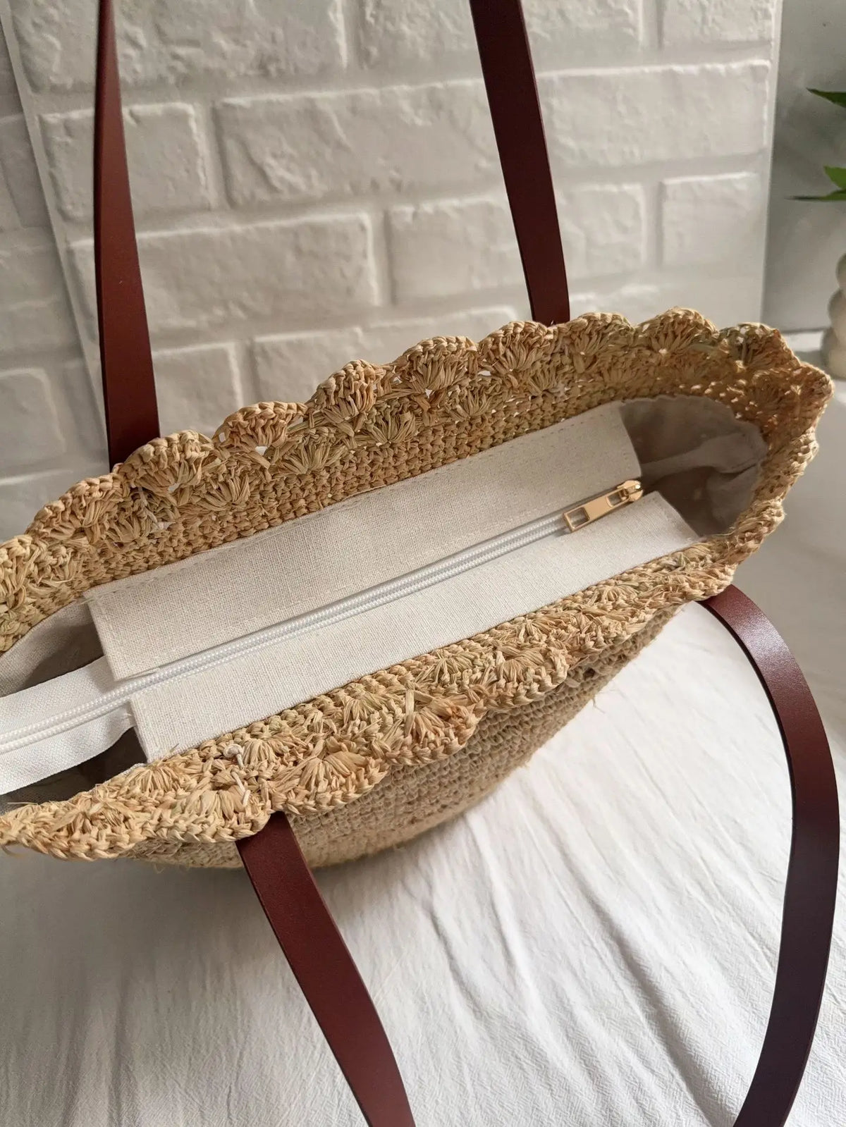 Scalloped Woven Basket Bag