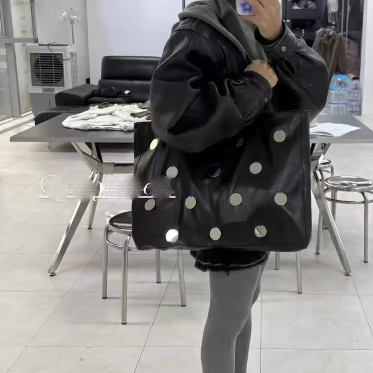 Disc Embellished Shoulder Tote