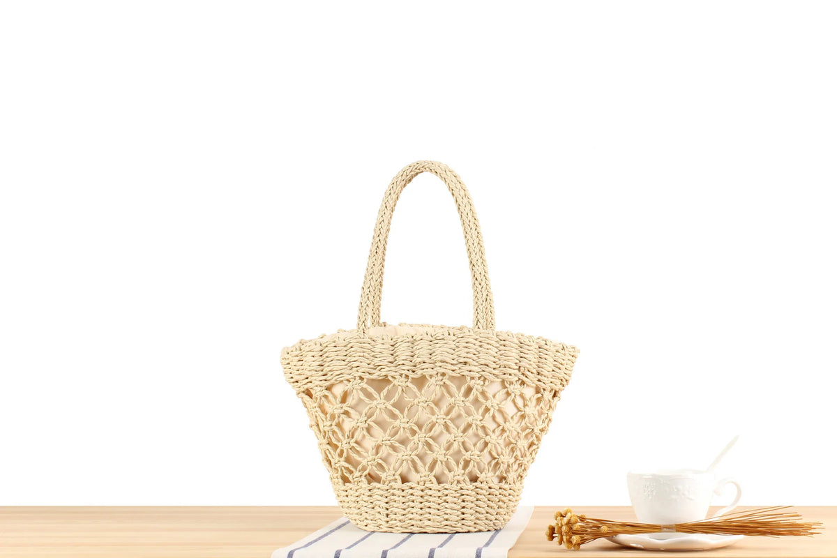 Openwork Woven Basket Tote