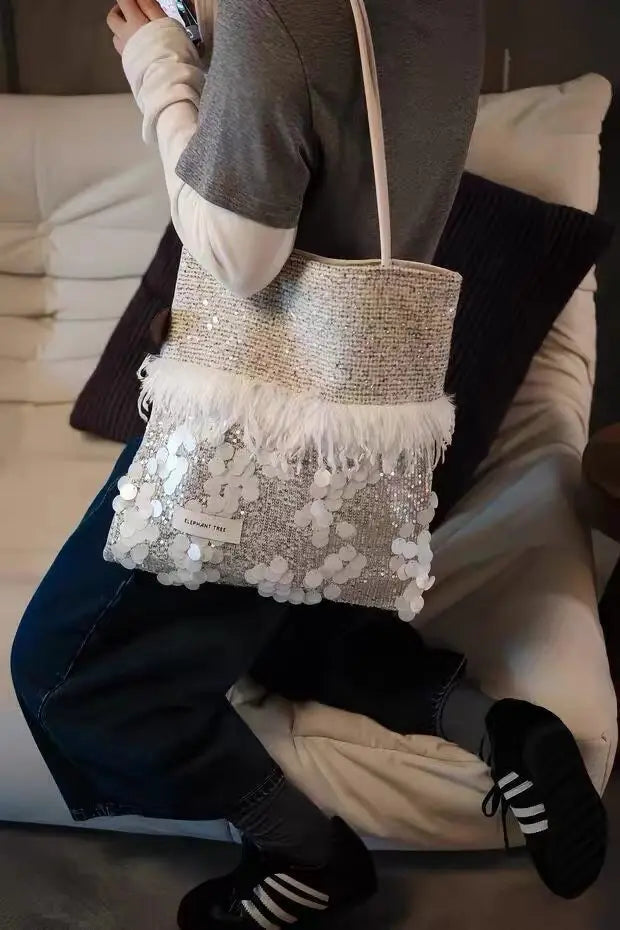 Sequin Fringe Tote Bag