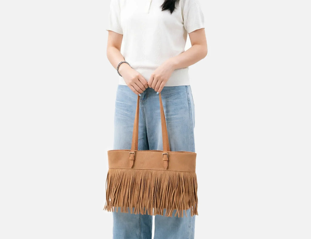 Fringed Shoulder Tote Bag