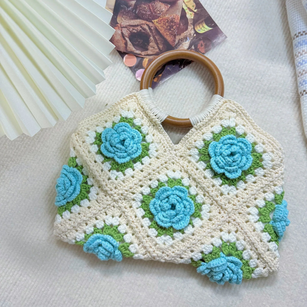 Floral Applique Round-Handle Handbag