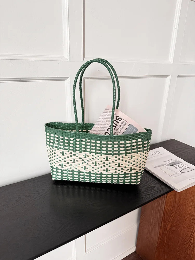 Patterned Woven Basket Bag