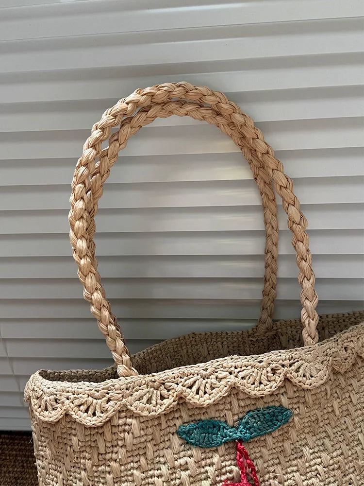 Cherry Applique Woven Tote