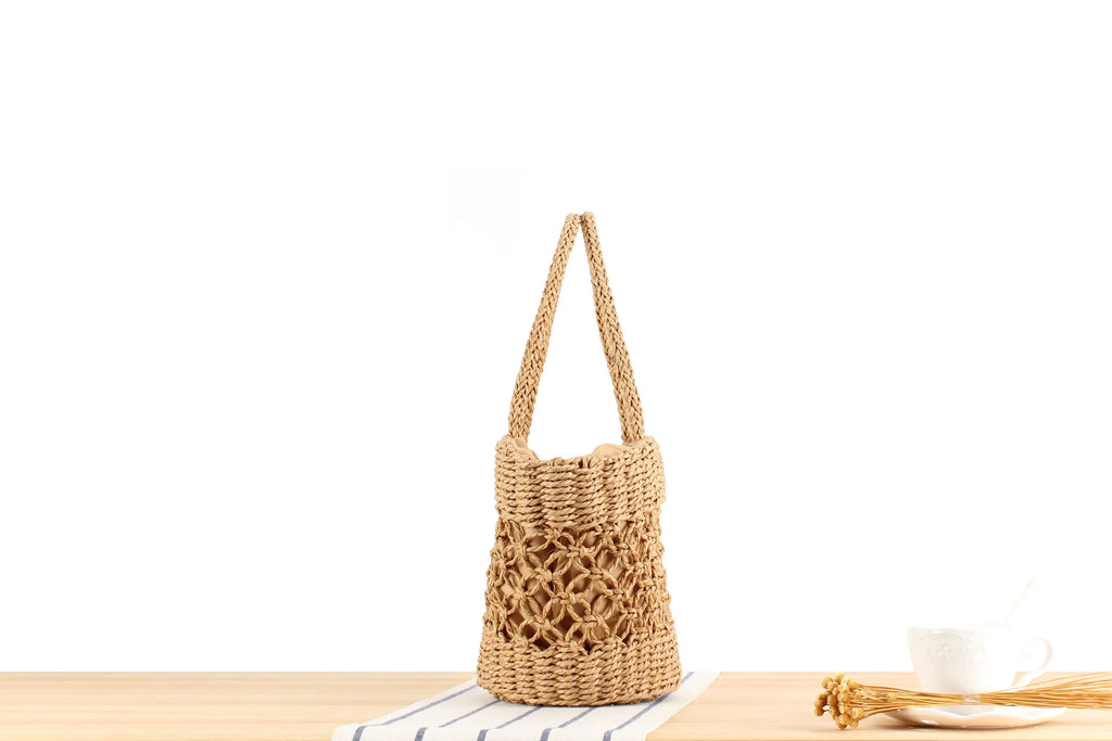 Openwork Woven Basket Tote