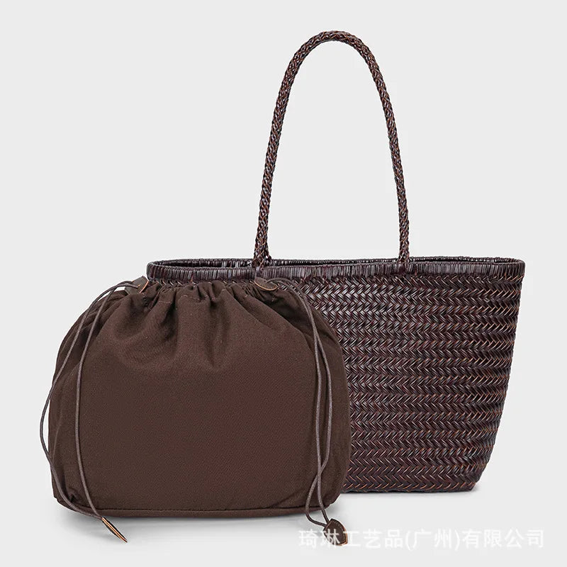 Drawstring Woven Tote Bag