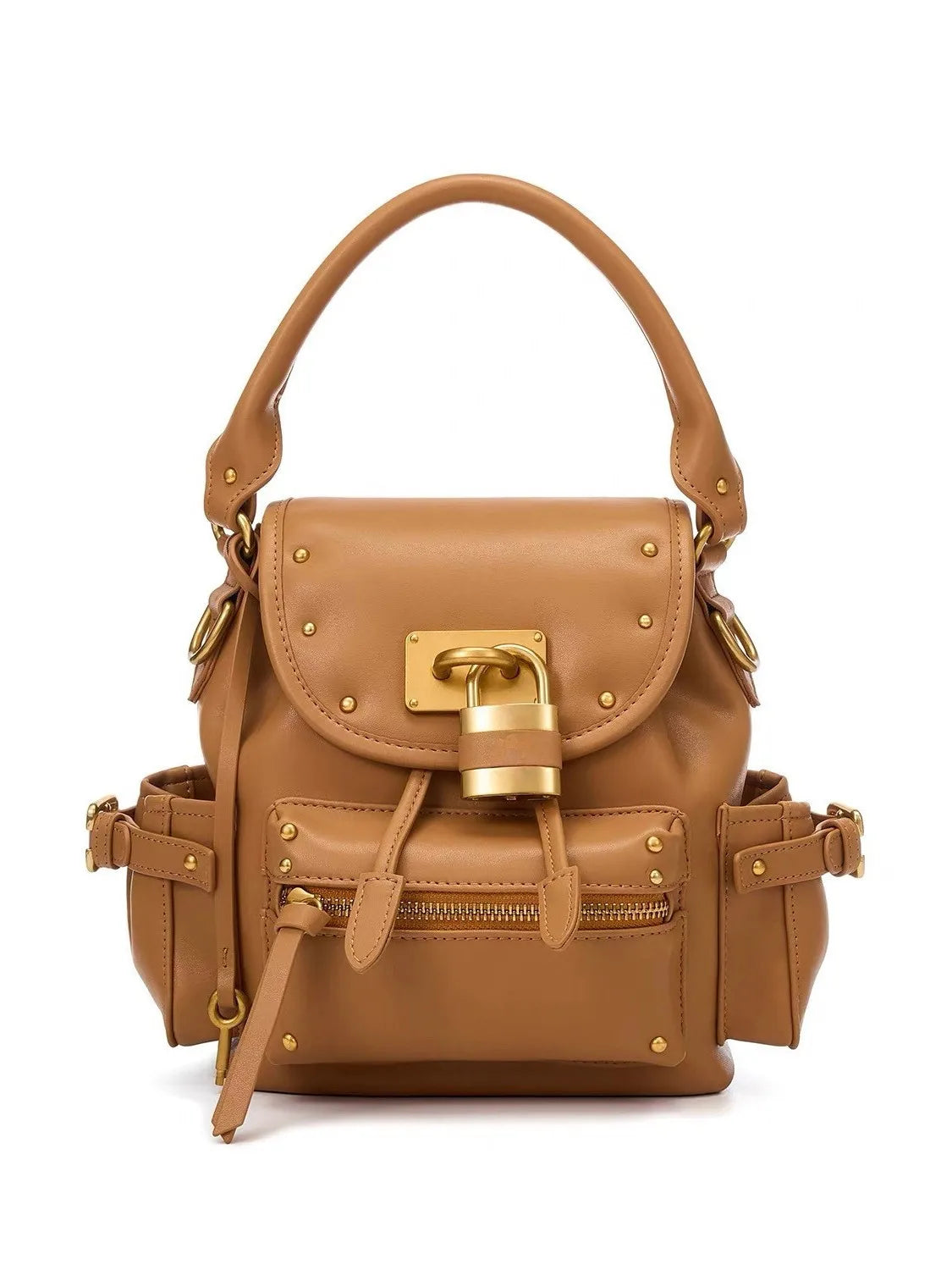 Studded Lock-Detail Top-Handle Bag