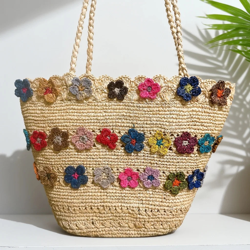 Floral Woven Tote Bag