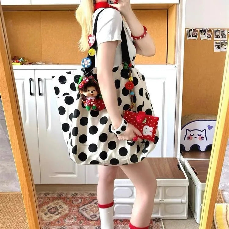 Polka-Dot Shoulder Tote Bag