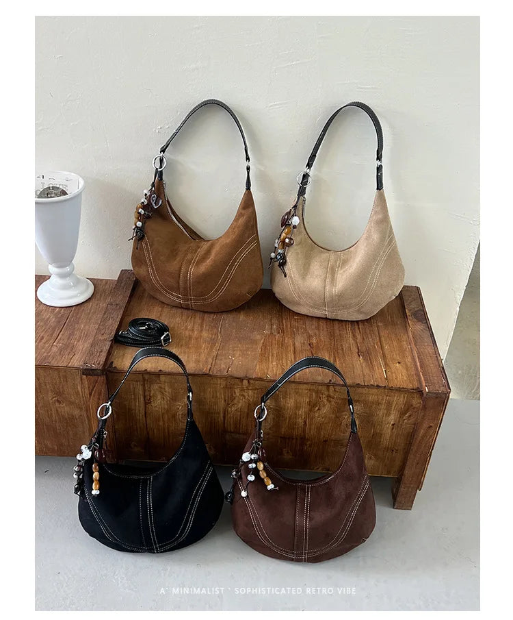 Contrast Stitch Crescent Shoulder Bag