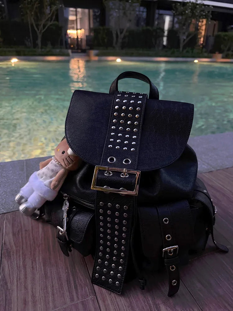 Studded Buckle Flap Backpack