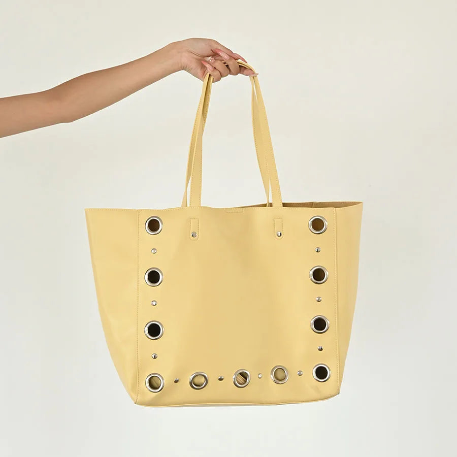 Grommet-Trim Shoulder Tote Bag