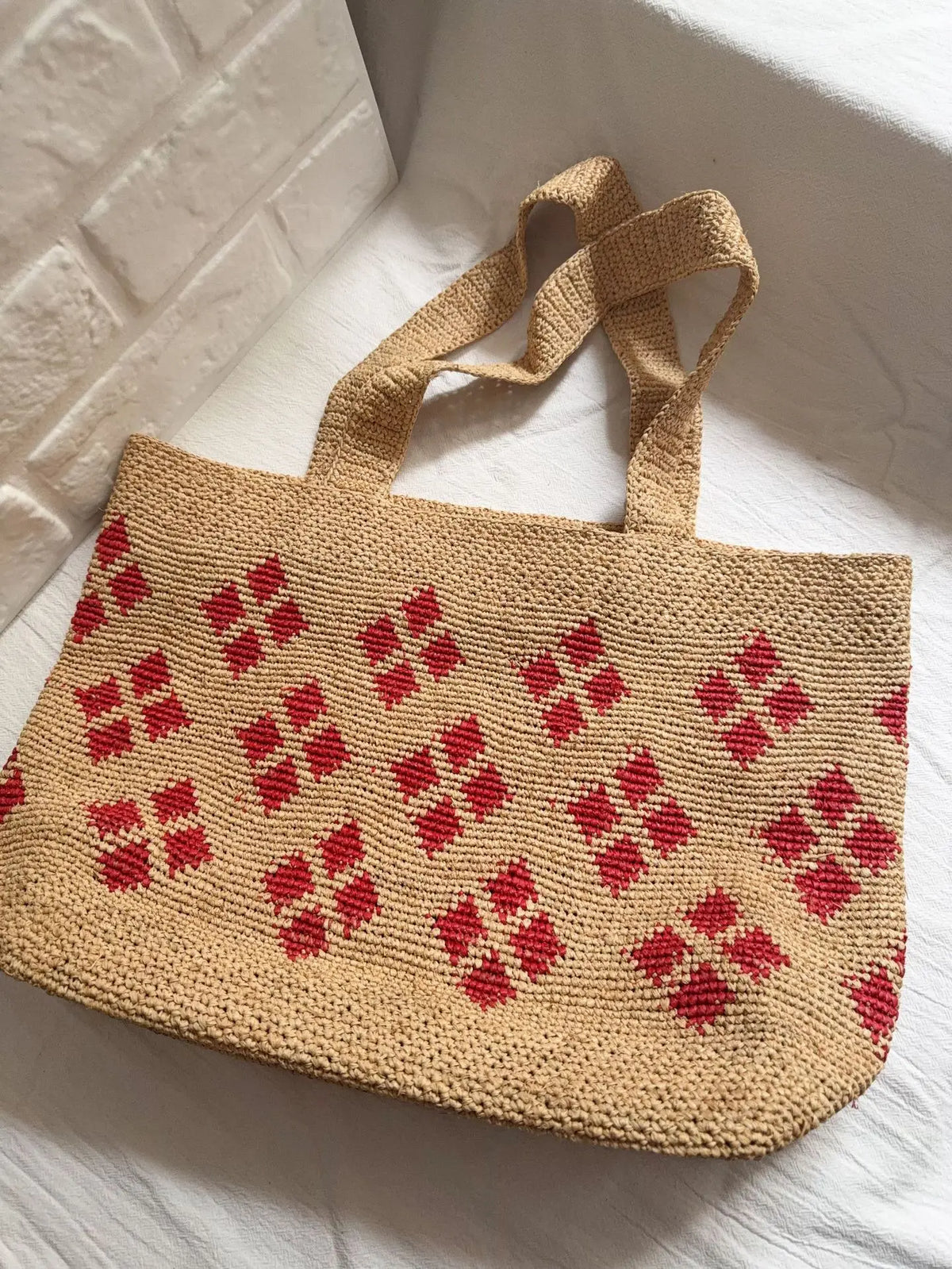 Diamond-Pattern Woven Tote