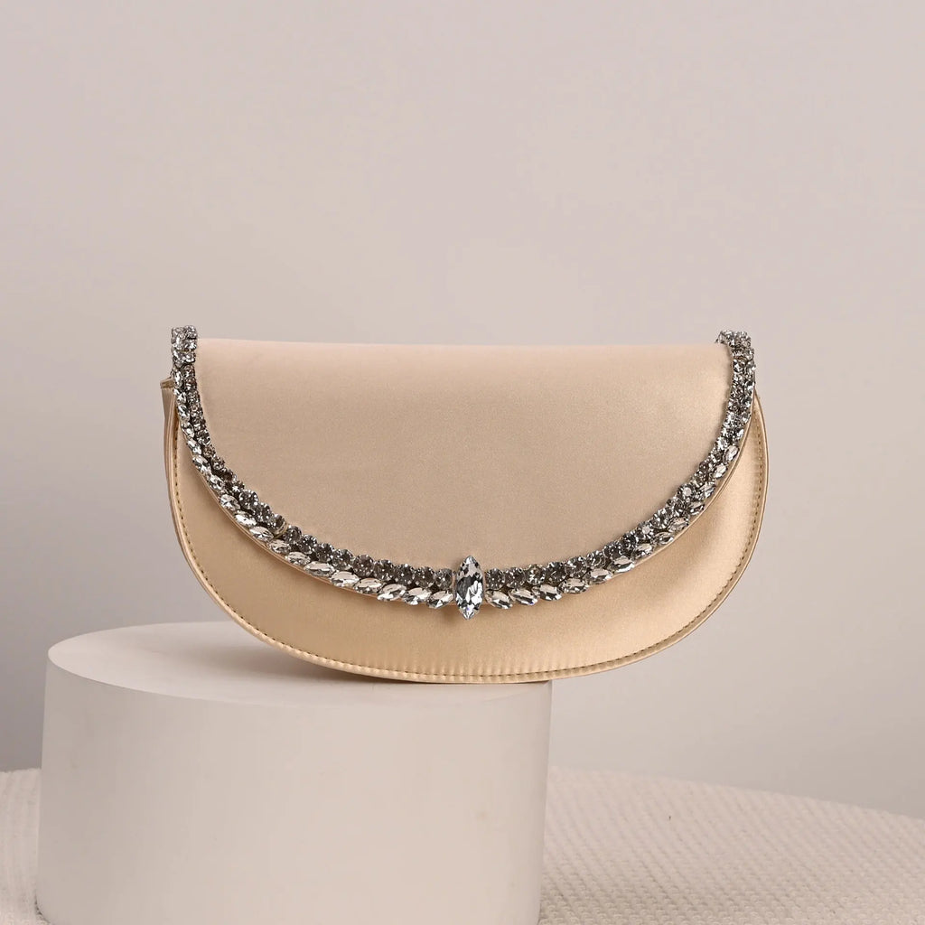 Sparkling-Trim Flap Clutch Bag