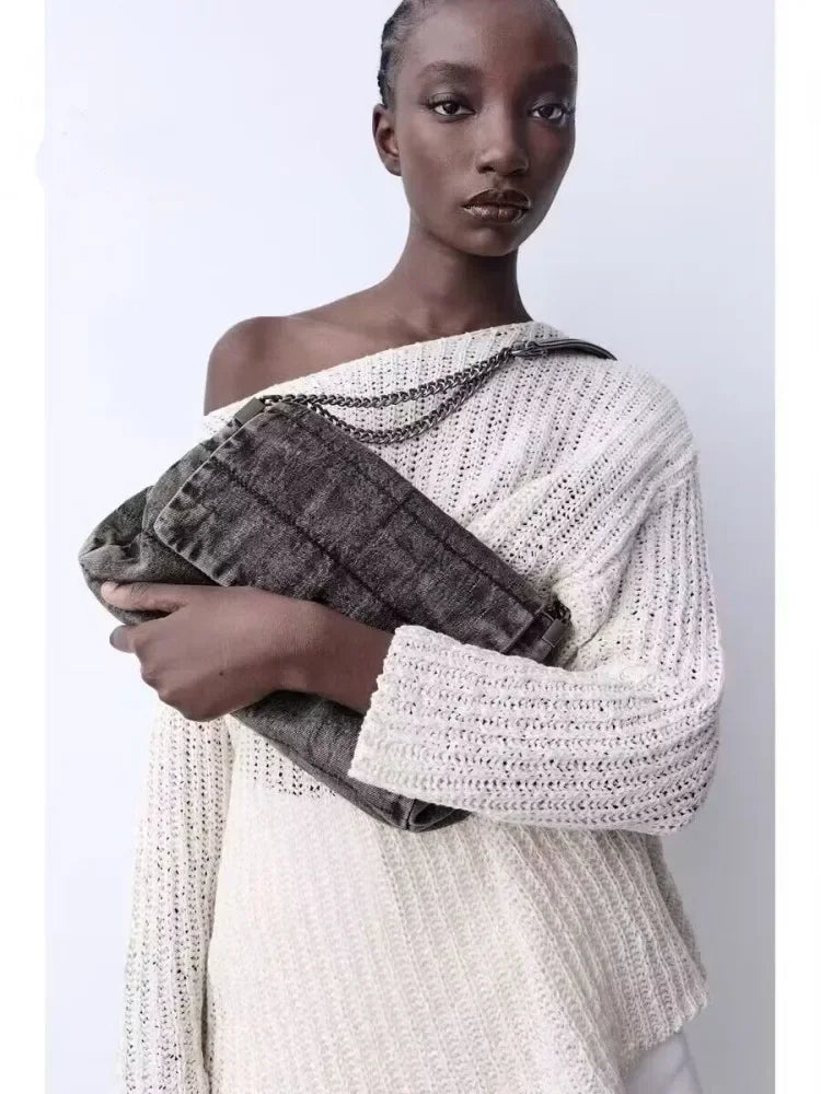 Chain-Strap Textured Shoulder Bag