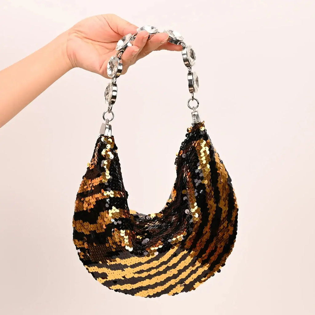 Striped Sequin Hobo Bag