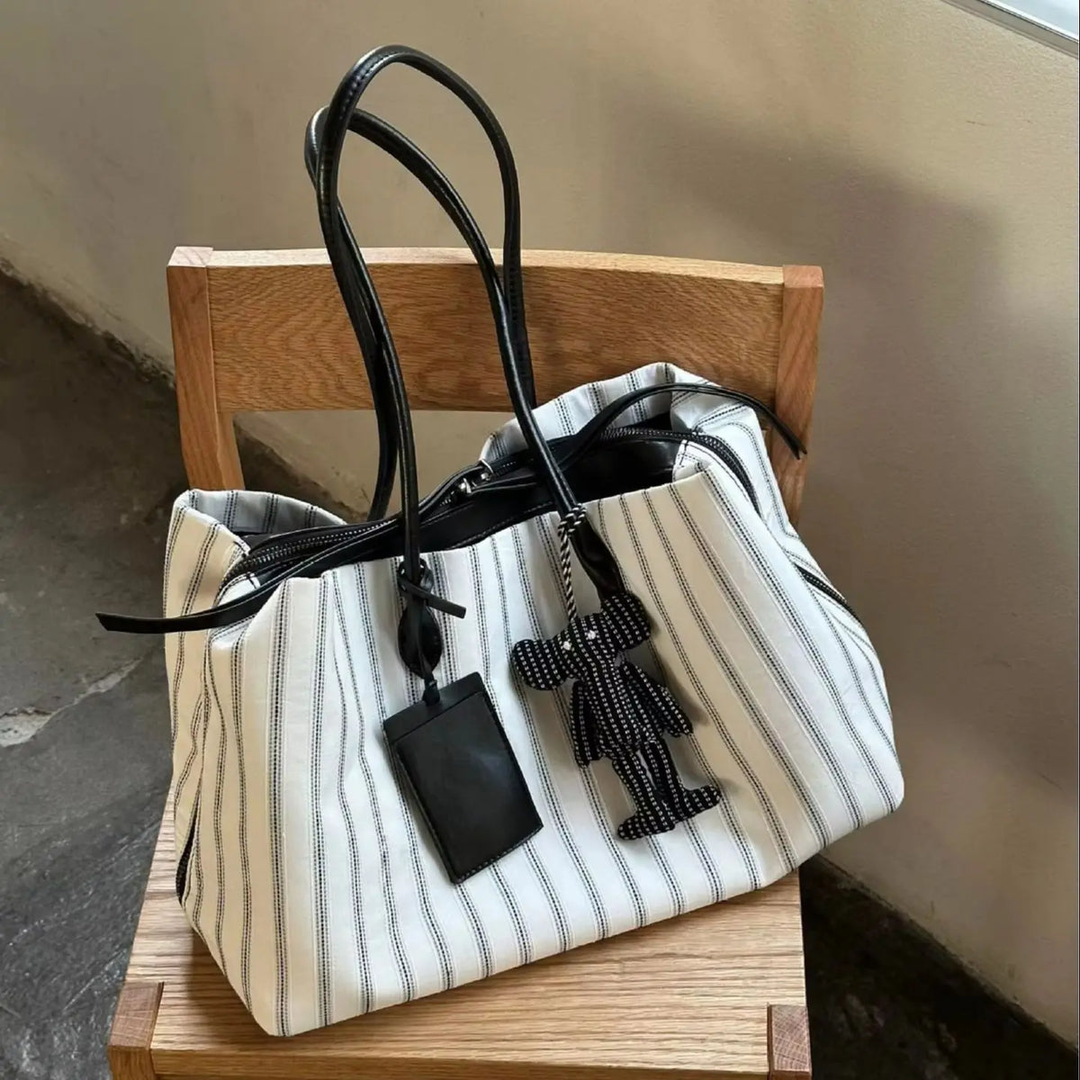 Striped Bow Tote Bag