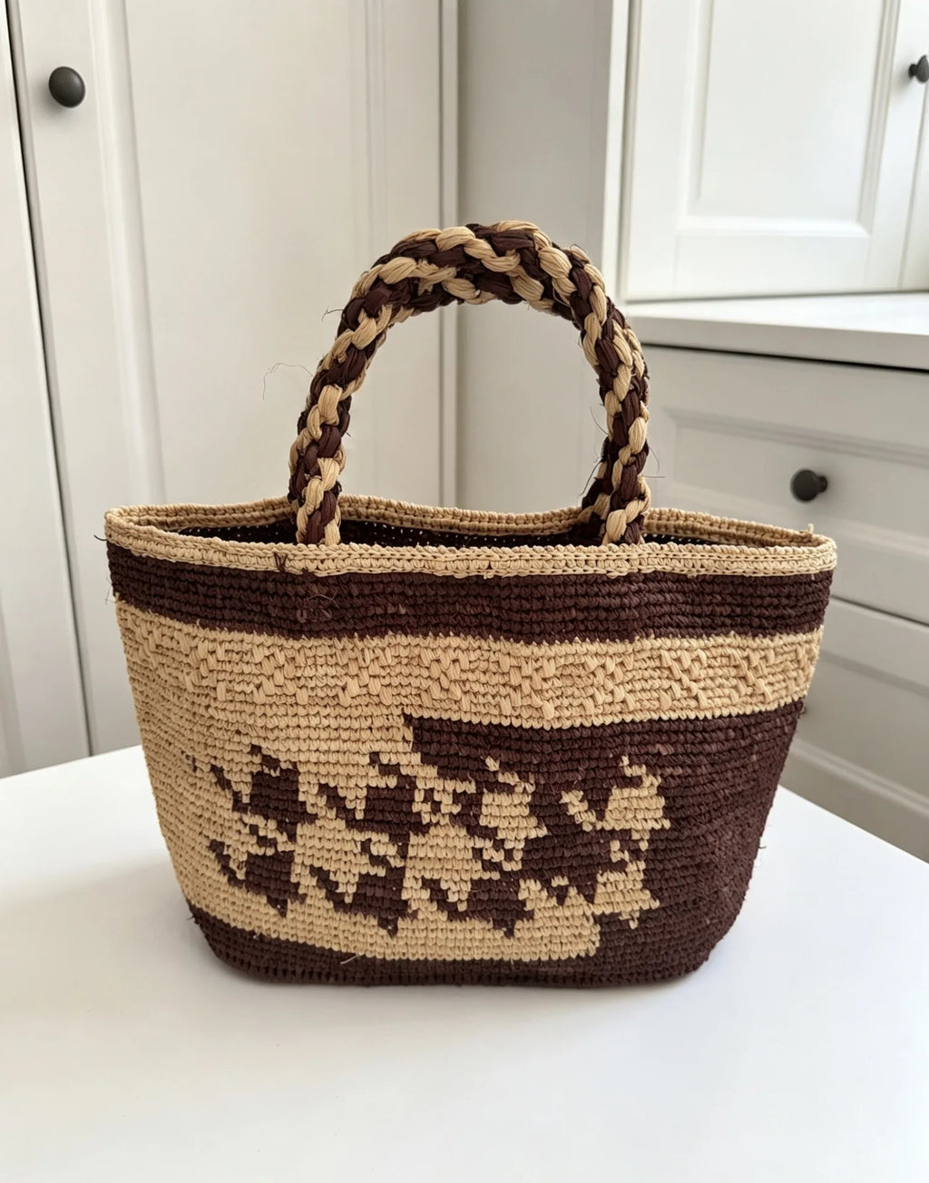 Patterned Woven Basket Tote