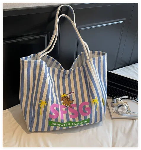Striped Graphic Shoulder Tote