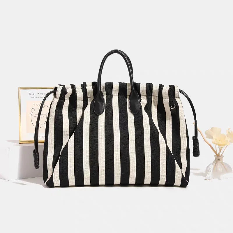 Striped Drawstring Tote Bag